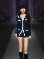 Tweed-Style Diamond Knit Cardigan & Shorts Set