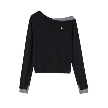 Contrast Asymmetrical Layered Sweater
