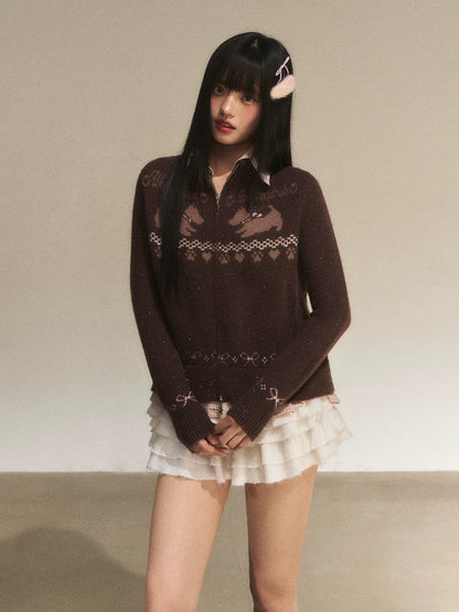 Fair Isle Collar Knit Cardigan