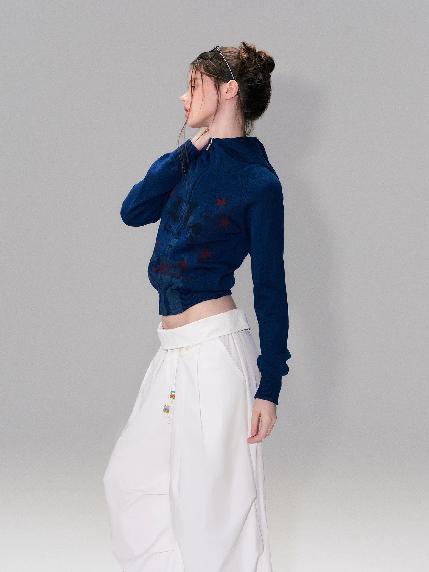 Vintage Print Knit Hoodie