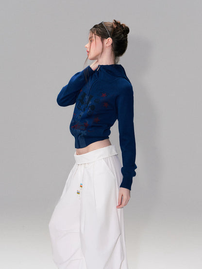 Vintage Print Knit Hoodie