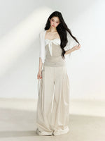 Beige Relaxed Wide Leg Pants