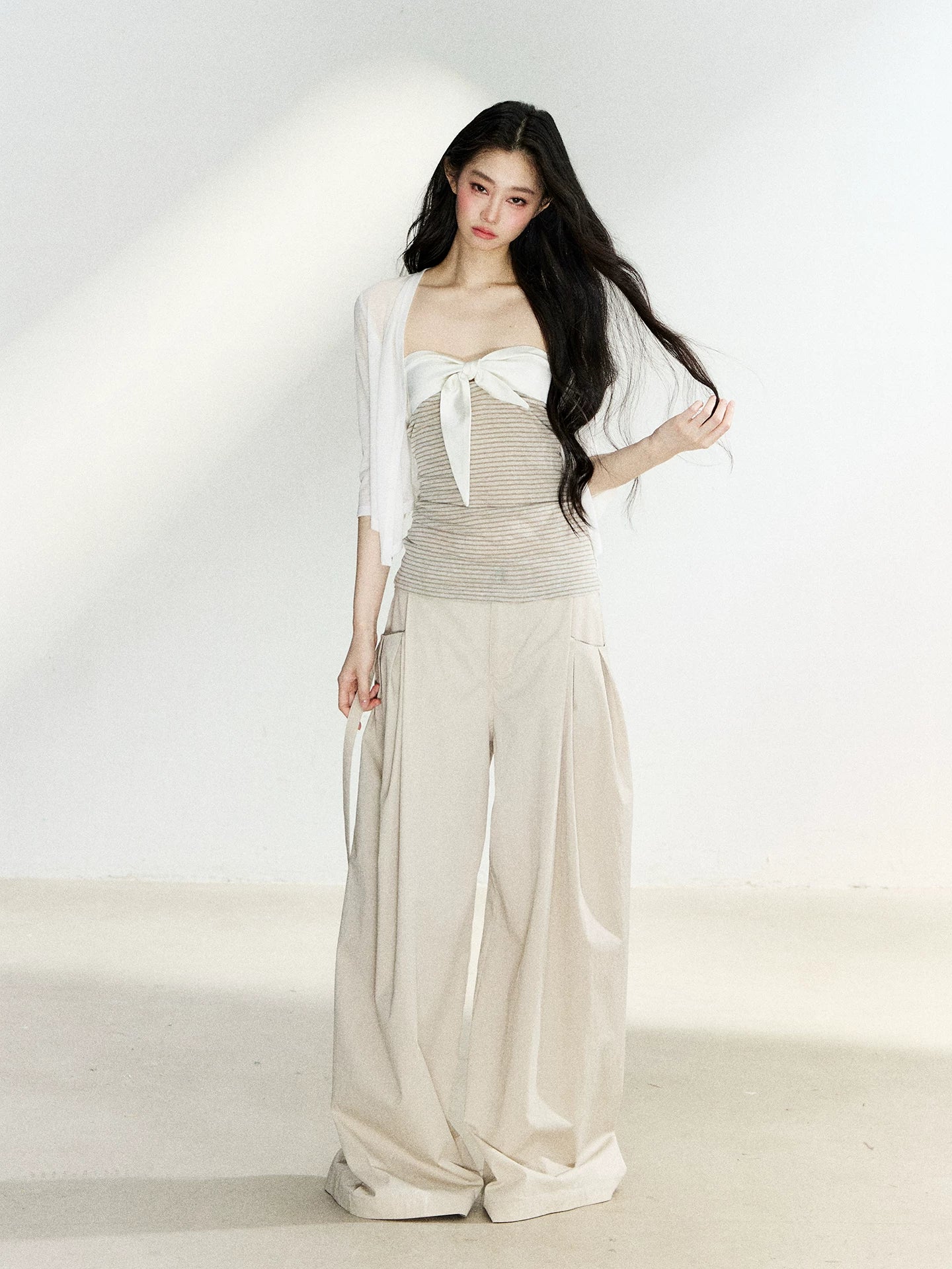 Beige Relaxed Wide Leg Pants