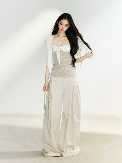Beige Relaxed Wide Leg Pants