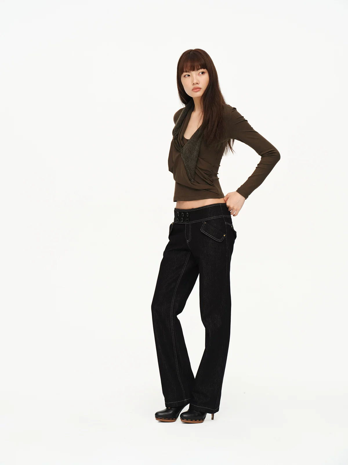 Multi Button Contrast Stitch Jeans