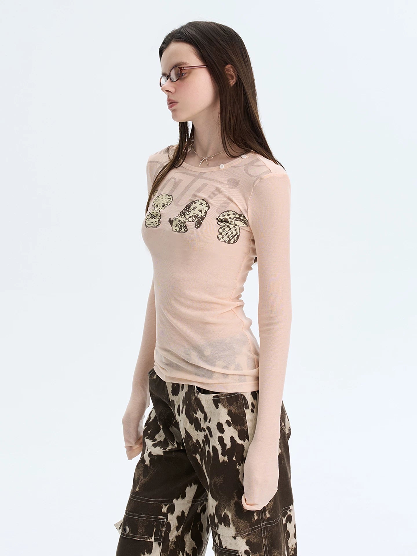Puppy Print Layered Knit Top