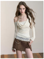 Asymmetric Beaded Drape T-shirt