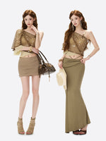 Beaded One-Shoulder Mesh Top