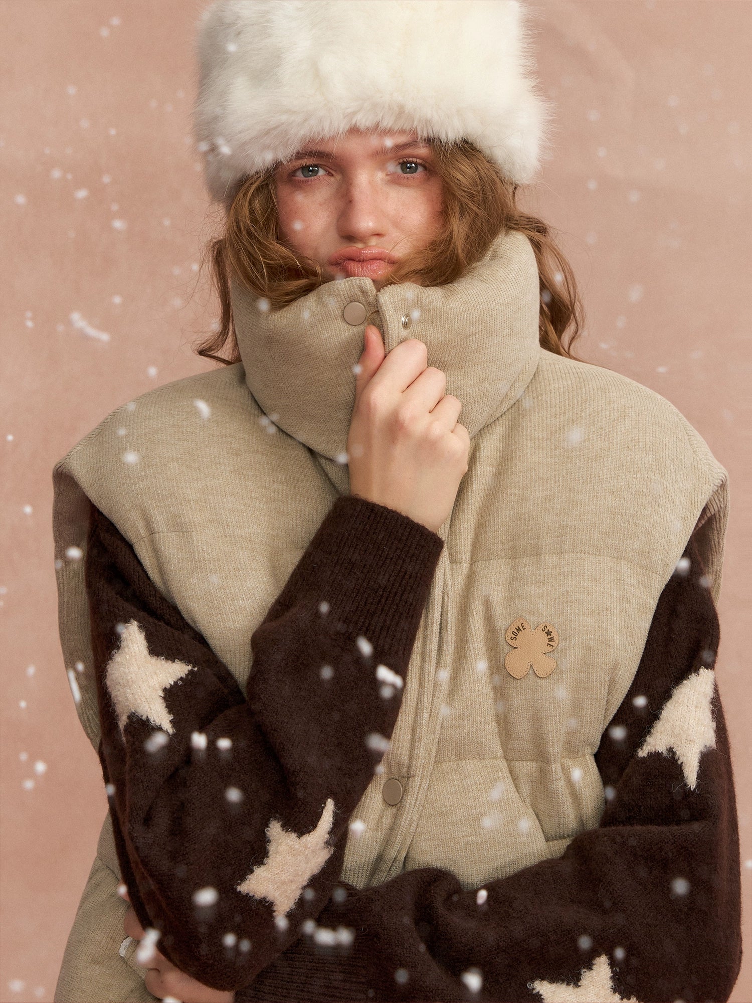 Lace Stand Collar Puffer Vest