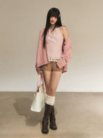 Pink Cable Knit Cardigan