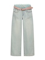 Light Wash Lace Waist Jeans