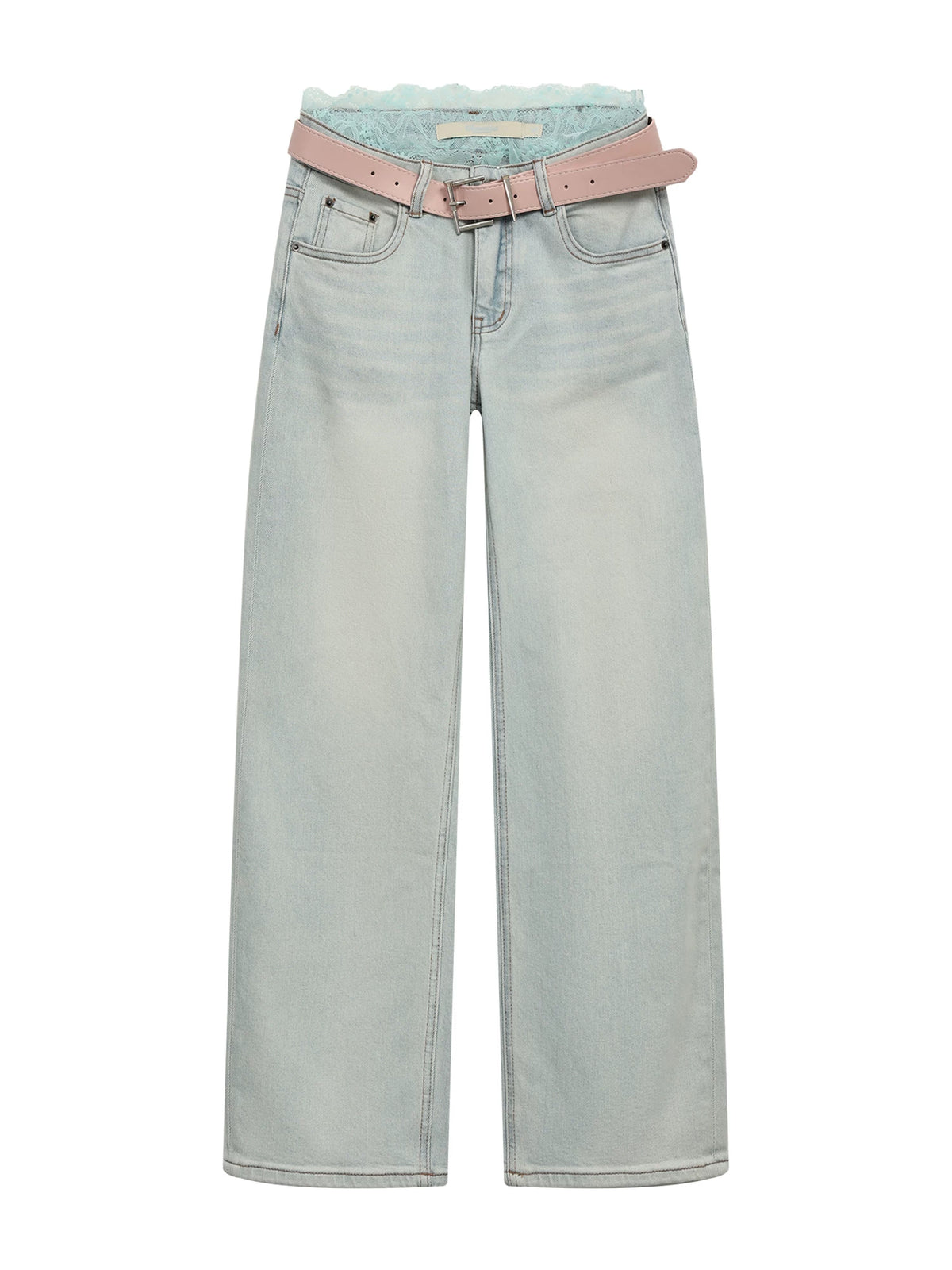 Light Wash Lace Waist Jeans