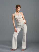 White Beaded Halter Cami Top