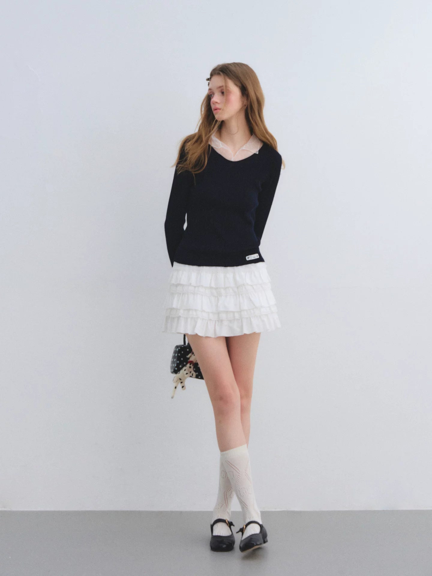 Tiered Lace Waistband Puffy Mini Skirt