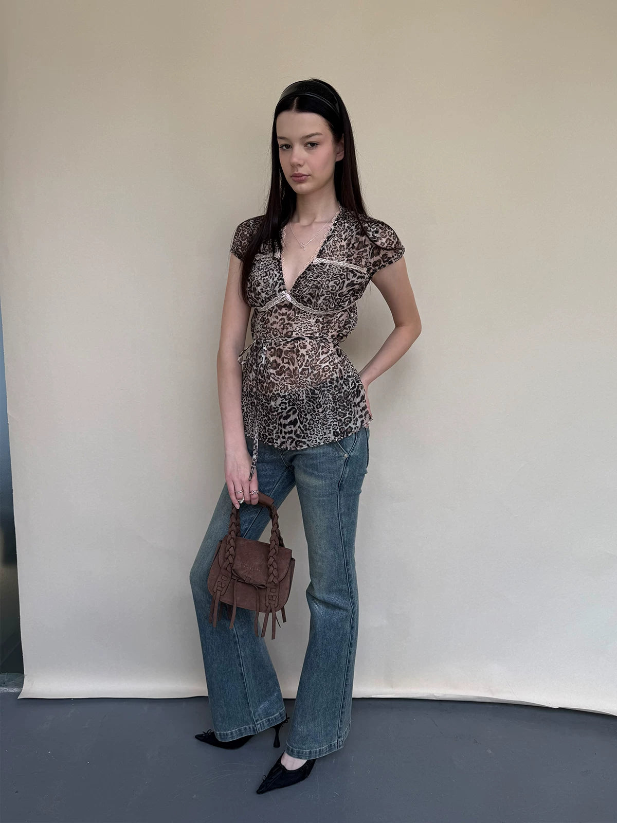 Leopard Lace Trim Pullover Top
