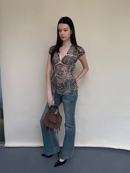 Leopard Lace Trim Pullover Top