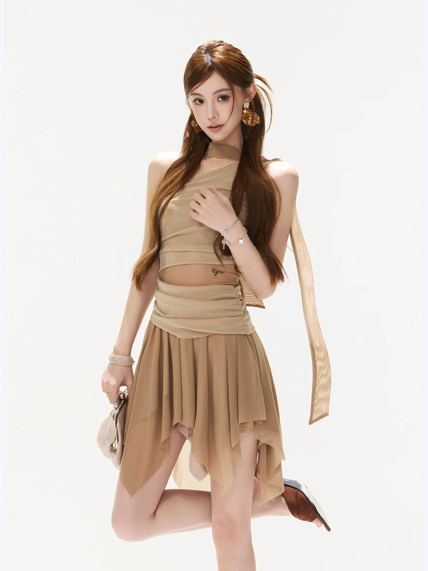 Asymmetric Mesh Mini Dress