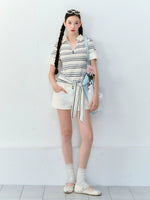 White High-Waist Denim Shorts