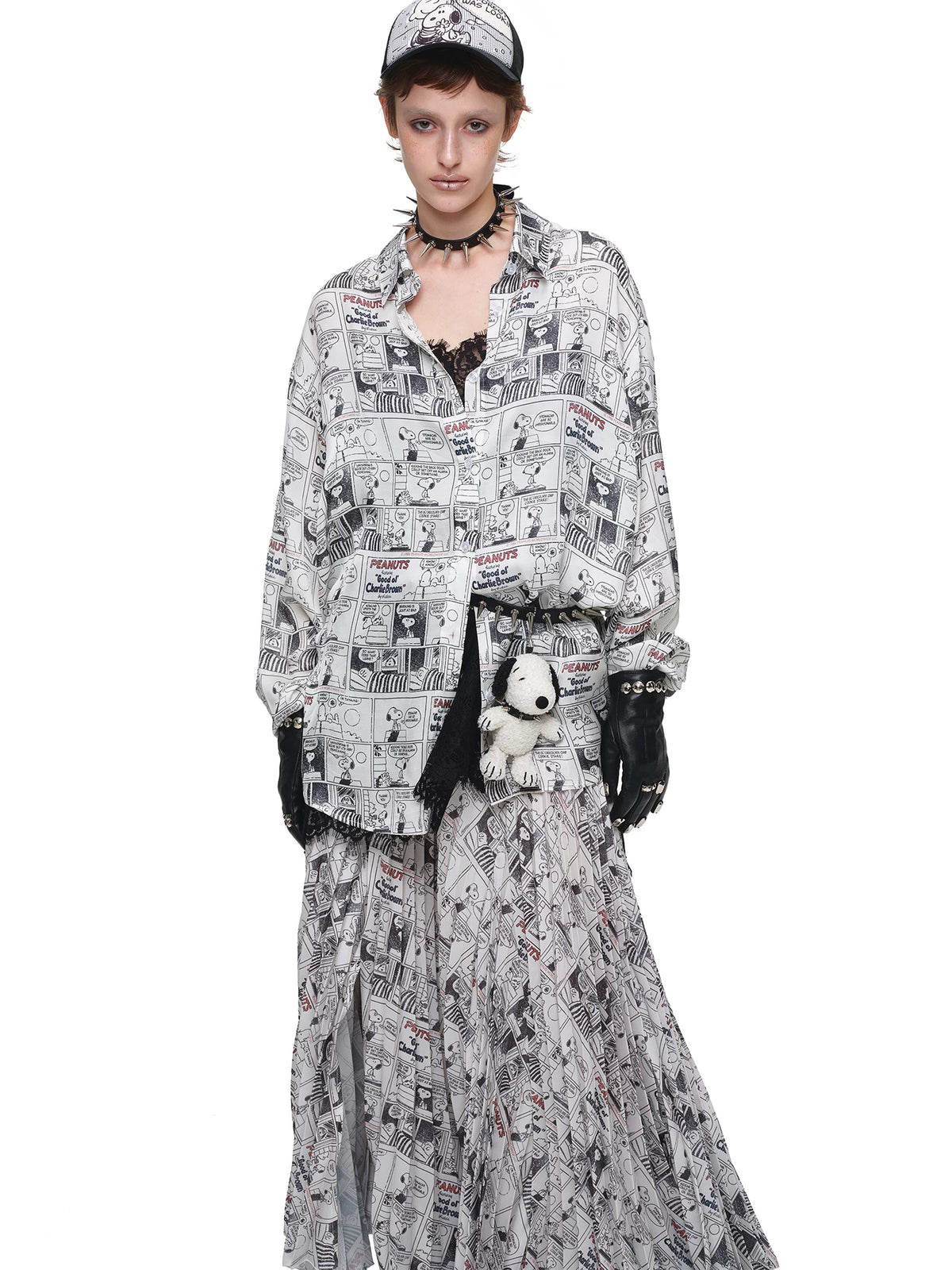 Vintage Newspaper Oversized Satin Shirt