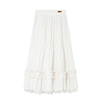Jacquard Ruffle Layered Midi Skirt