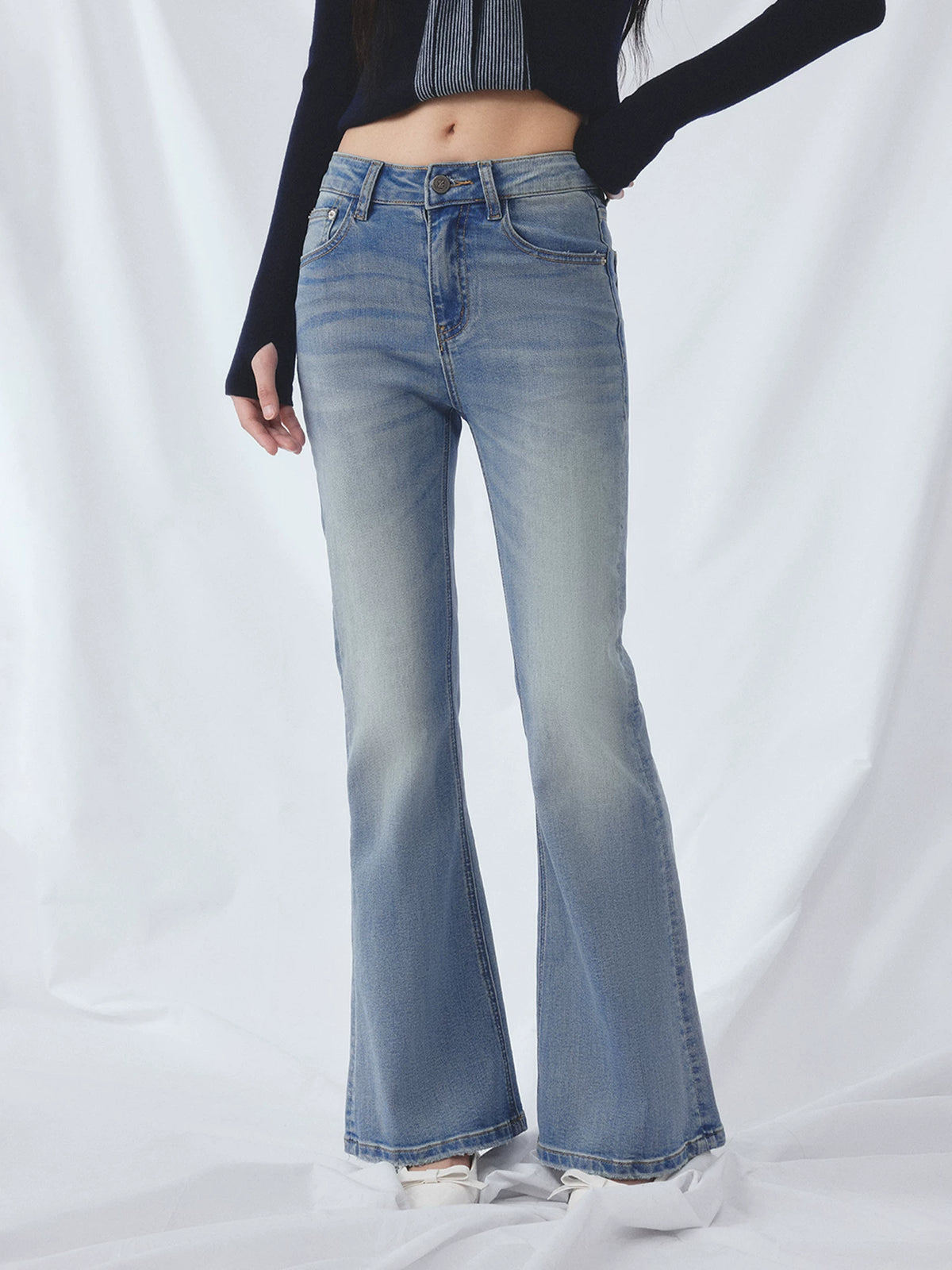 Light Blue Rhinestone Flared Jeans