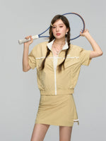 Color Blocking Lace Trimmed Short-Sleeve Outerwear & Skirt Set
