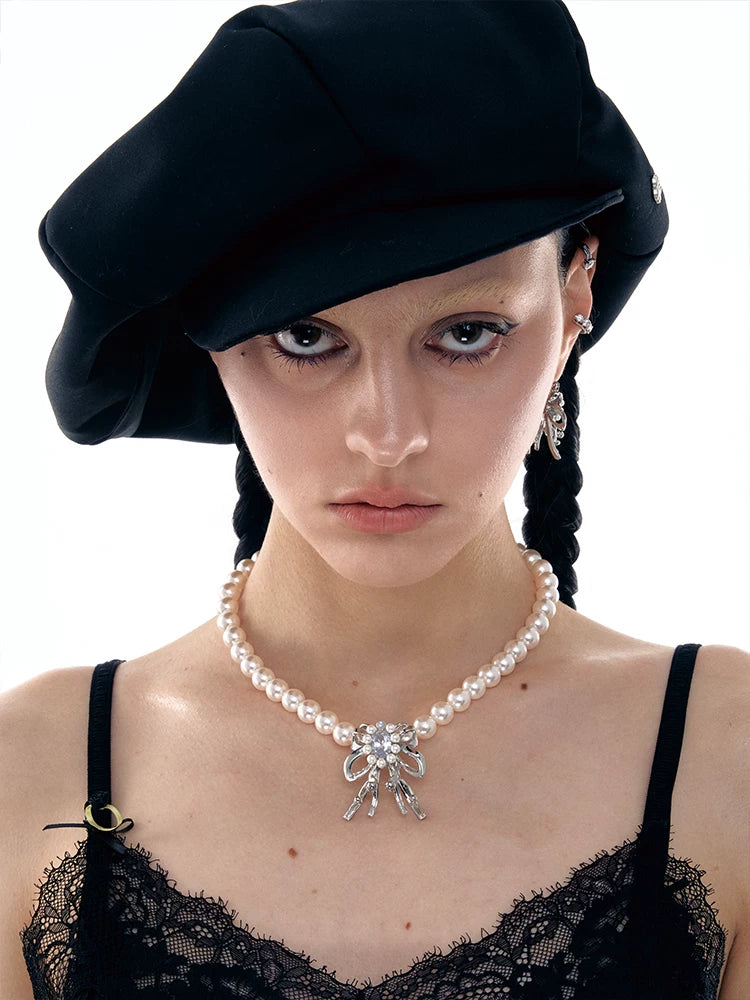 Vintage Bow Pearl Necklace