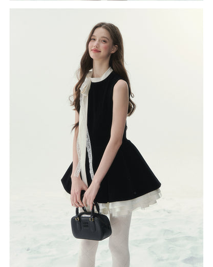 Black Velvet Bow Mini Dress