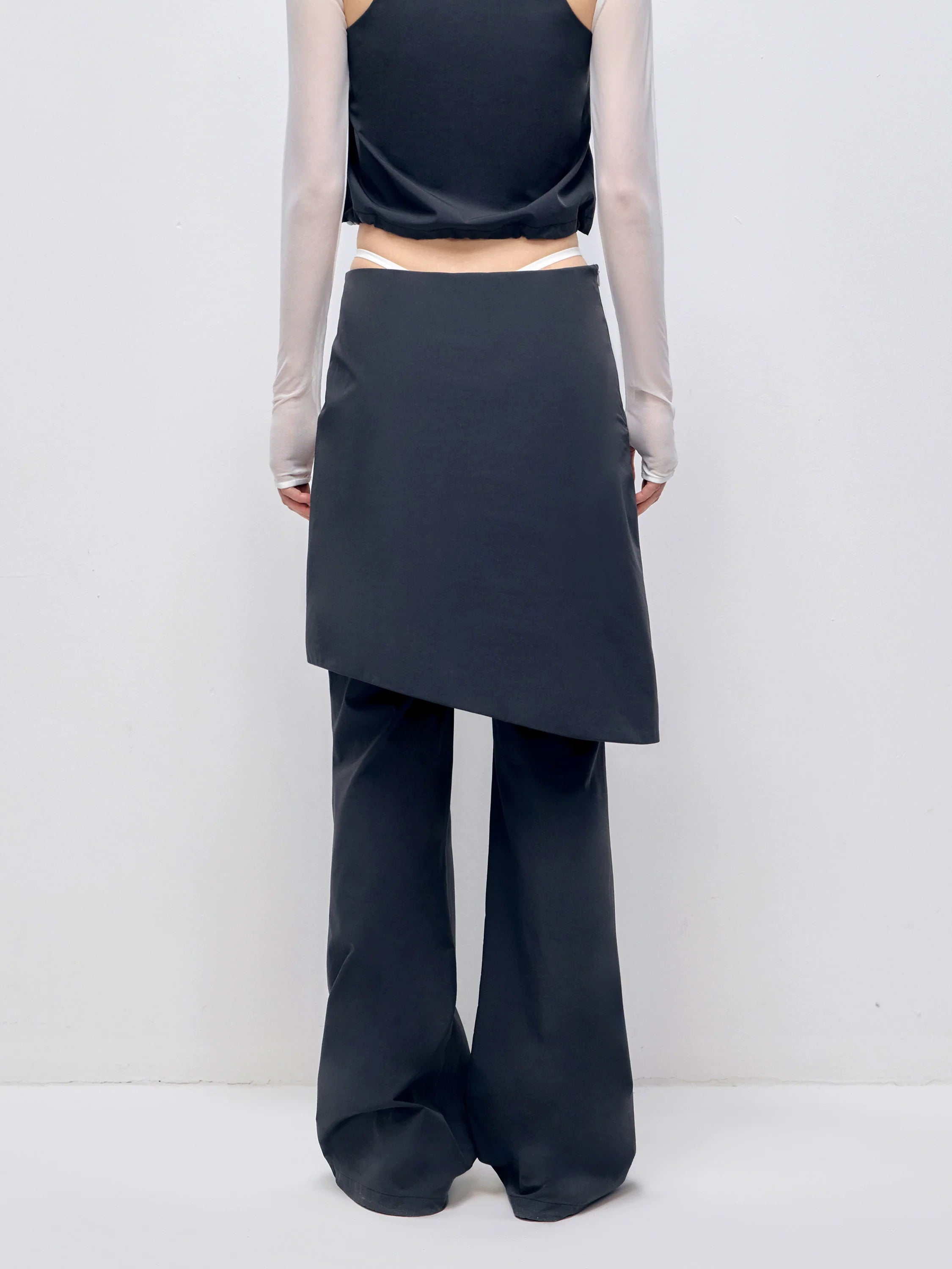 Color Blocking Fake Two-piece Zipper Slightly Flared Skirt
