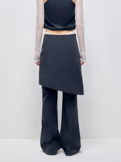 Color Blocking Fake Two-piece Zipper Slightly Flared Skirt