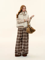 Contrast Plaid Wide-Leg Pants
