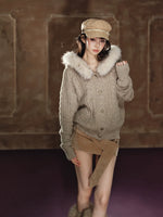 Sparkle Cable Knit Hooded Cardigan