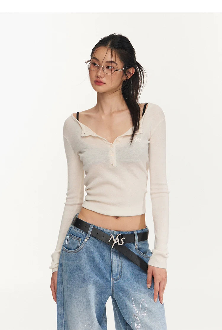 Ribbed Knit Logo Crewneck Top