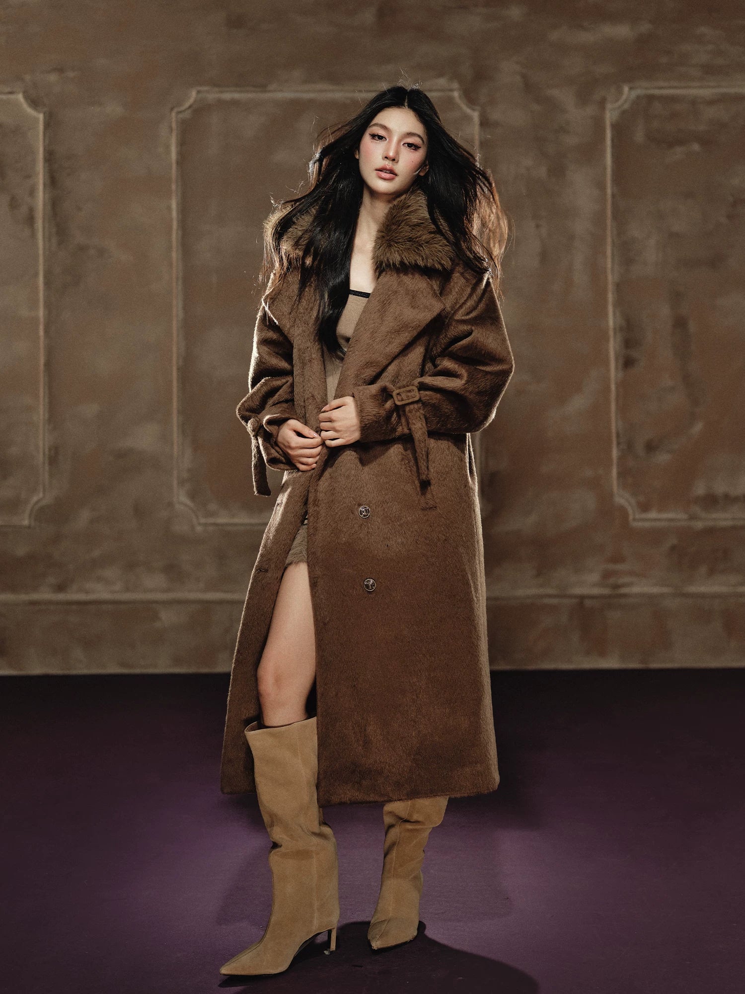 Large Lapel Long Coat &amp; Dress Set