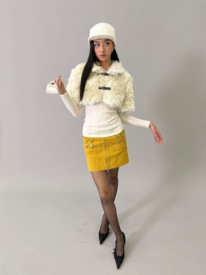 Yellow Washed Denim Mini Skirt