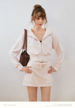 Contrast Embroidered Zip Hoodie & Skirt Set