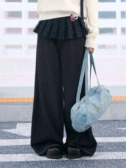 Light Blue Bow Letter Denim Shoulder Bag