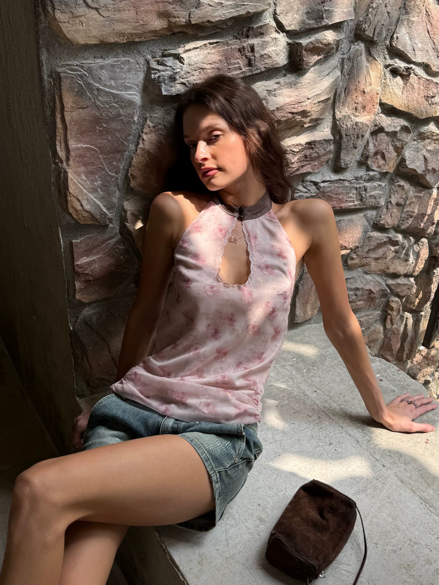 Pink Printed Cutout Camisole