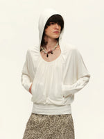 Lyocell Pleated Hoodie Top