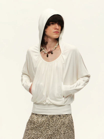 Lyocell Pleated Hoodie Top