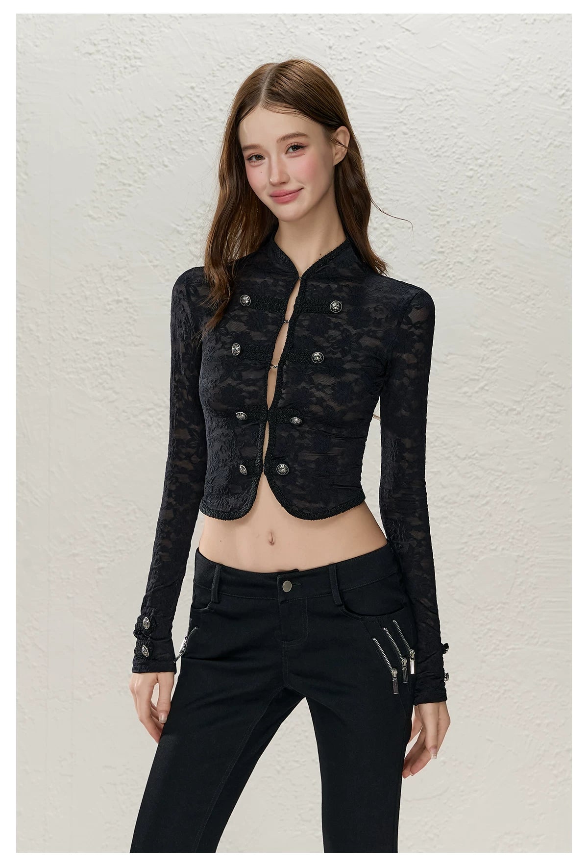 Black Frog-Button Lace Jacket