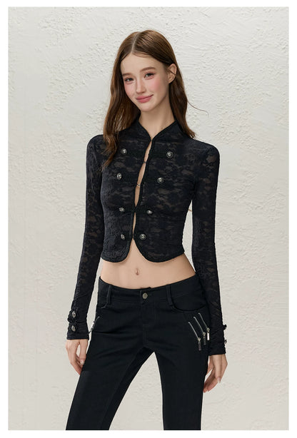 Black Frog-Button Lace Jacket