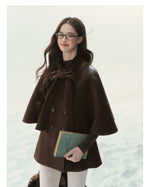 Brown Bow-Tie Double-Breasted Cape Coat