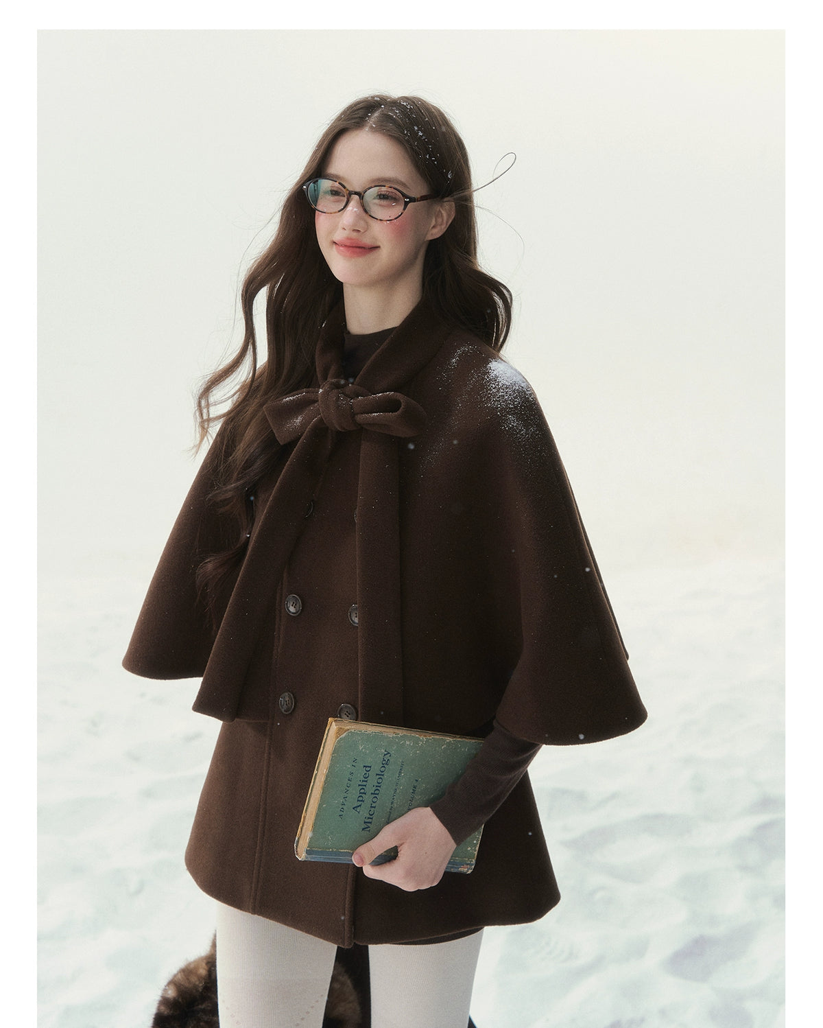 Brown Bow-Tie Double-Breasted Cape Coat