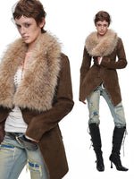 Suede Detachable Fur Collar Coat