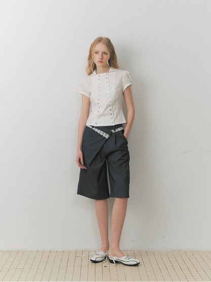 Shell Button Puff Sleeve Shirt