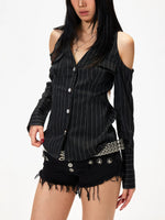 V-Neck Striped Ruched Shirt