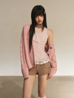 Pink Cable Knit Cardigan