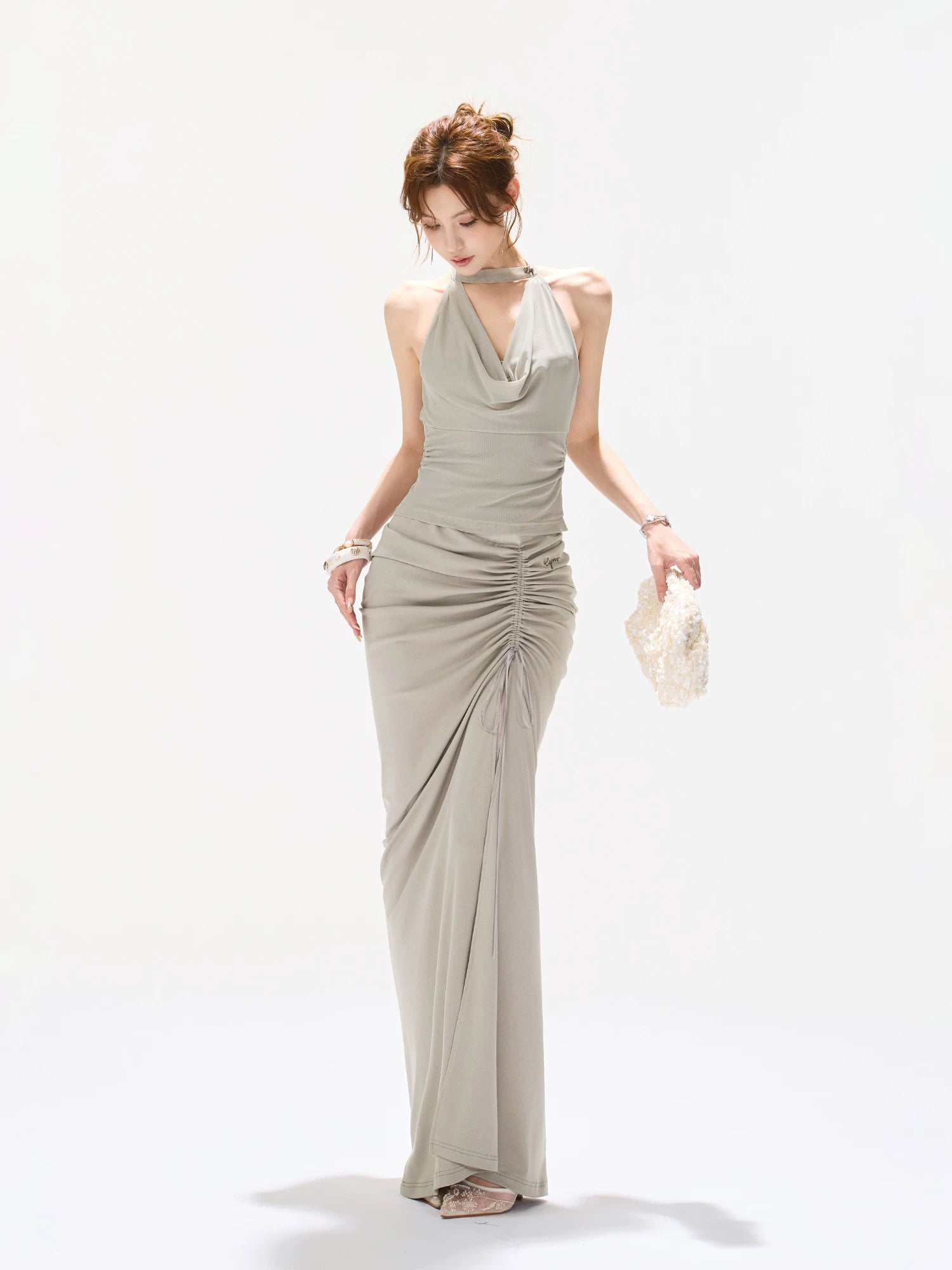 Grey Narrative Halter Top