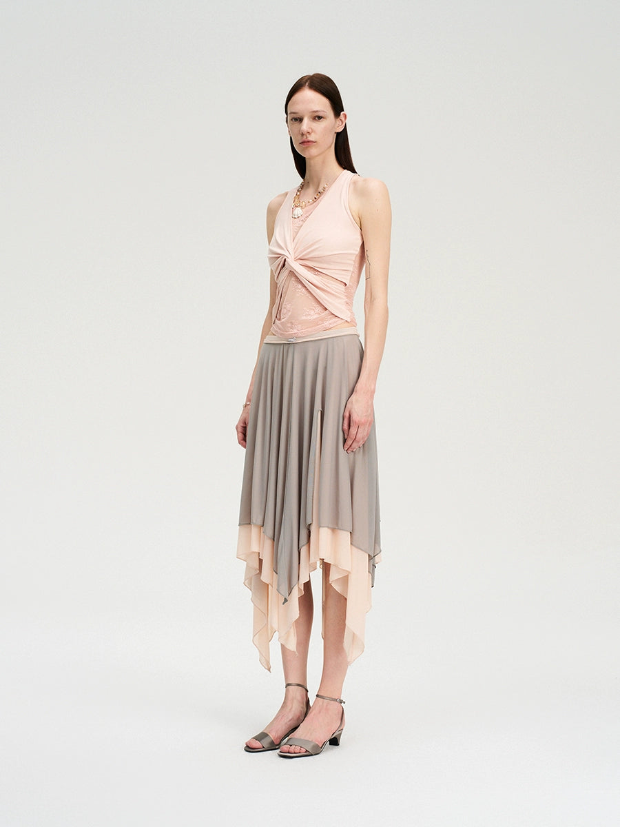 Lace Panel Twist Knit Tank